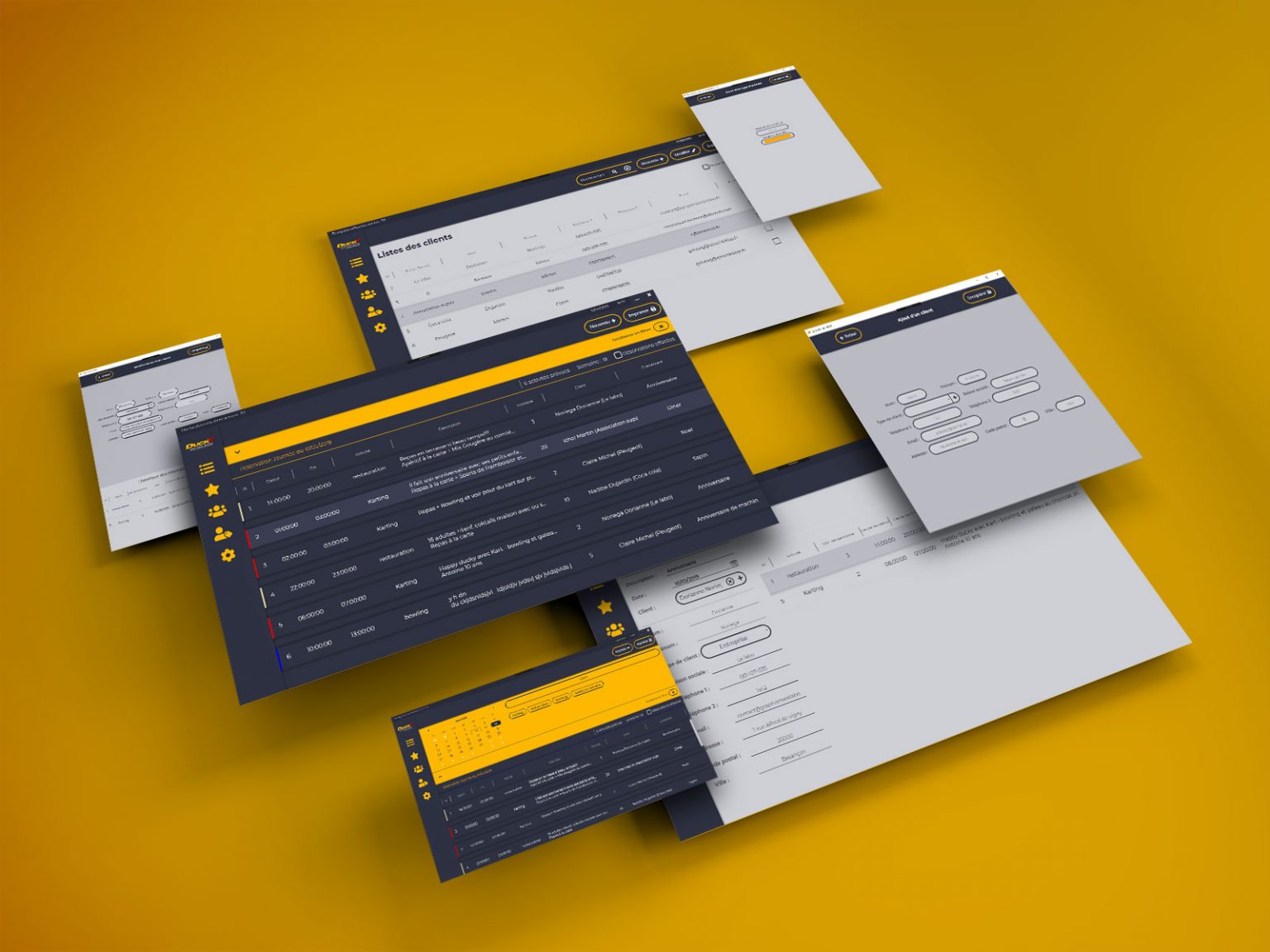 vue des différents écrans du logiciel de réservation Ducky Kart