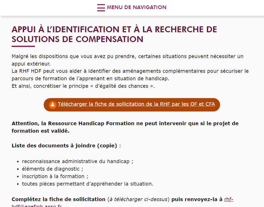 Ressource Handicap Formation Hauts-de-France - vue tablette